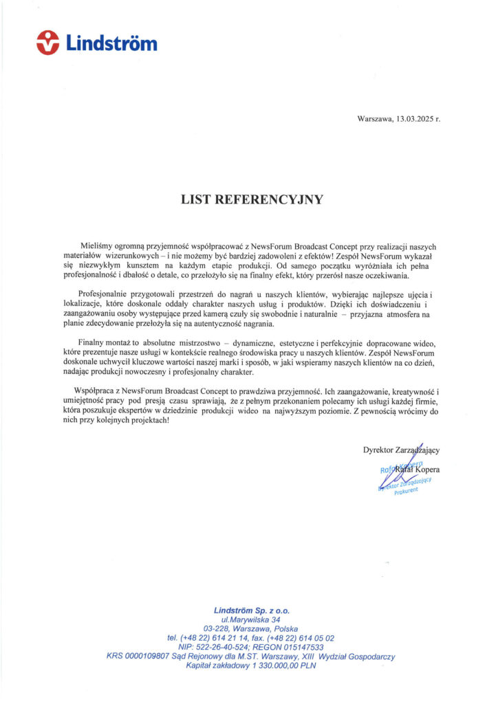 Referencje dla NewsForum od Lindstrom Polska